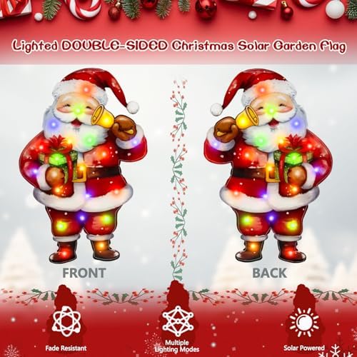 12x18 Lighted Christmas Santa Garden Flag, 8 Modes Solar LED, alternate view 3
