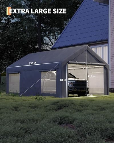 12x20 FT Heavy Duty Carport Canopy with Sidewalls, Grey in 12x20 FT in Grey, alternate view 2