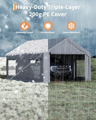 12x20 FT Heavy Duty Carport Canopy with Sidewalls, Grey in 12x20 FT in Grey, alternate view 3