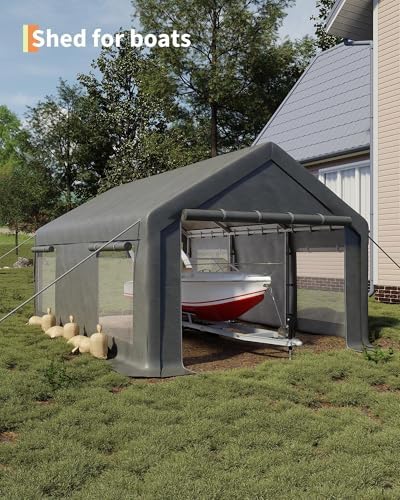 12x20 FT Heavy Duty Carport Canopy with Sidewalls, Grey in 12x20 FT in Grey, alternate view 6