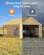 12x20 FT Heavy Duty Carport Canopy with Sidewalls, Khaki in 12x20 FT in Khaki, alternate view 4