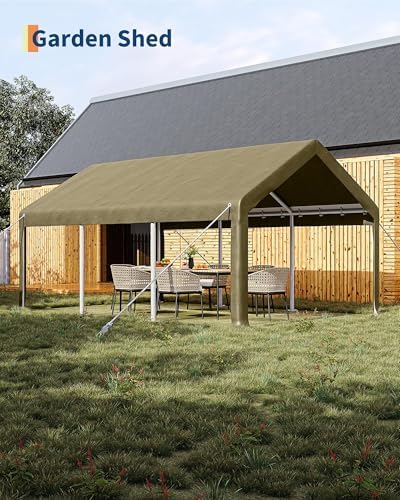 12x20 FT Heavy Duty Carport Canopy with Sidewalls, Khaki in 12x20 FT in Khaki, alternate view 5