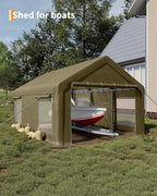 12x20 FT Heavy Duty Carport Canopy with Sidewalls, Khaki in 12x20 FT in Khaki, alternate view 6