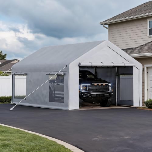 12x20 FT Heavy Duty Carport Canopy with Sidewalls, White in 12x20 FT in White