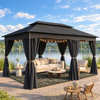 12x20 Gazebo Heavy Duty Gazebos with Curtains Outdoor Gazebo Canopy Double Roof with Metal Steel Frame for