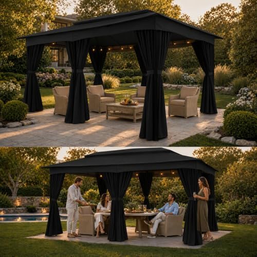 12x20 Gazebo Heavy Duty Gazebos with Curtains Outdoor Gazebo Canopy Double Roof with Metal Steel Frame for, alternate view 5