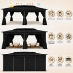 12x20 Gazebo Heavy Duty Gazebos with Curtains Outdoor Gazebo Canopy Double Roof with Metal Steel Frame for, alternate view 6