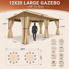 12x20 Gazebo Heavy Duty Gazebos with Curtains Outdoor Gazebo Canopy Double Roof with Metal Steel Frame for, alternate view 2