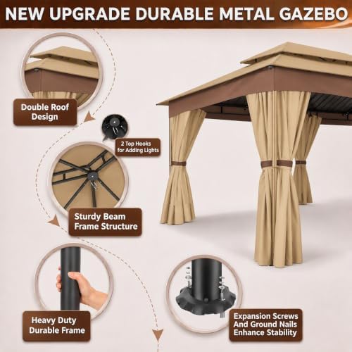 12x20 Gazebo Heavy Duty Gazebos with Curtains Outdoor Gazebo Canopy Double Roof with Metal Steel Frame for, alternate view 4