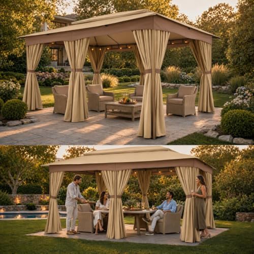12x20 Gazebo Heavy Duty Gazebos with Curtains Outdoor Gazebo Canopy Double Roof with Metal Steel Frame for, alternate view 5