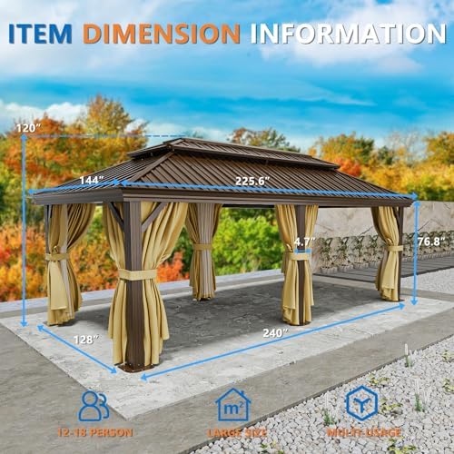 12x20 Hardtop Gazebo on Clearance with Metal Roof & Drainage System, Heavy Duty Galvanized Steel Gazebo with, alternate view