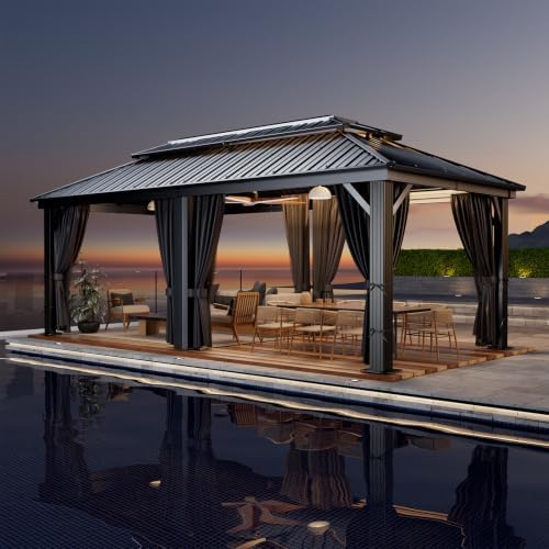12x20 Hardtop Gazebo on Clearance with Metal Roof, Heavy Duty Galvanized Steel Gazebo with Aluminum Frame