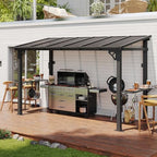 12x5 FT Gazebo, Grill Gazebo with Sloping Steel Roof, Black in 12x5 FT in Black