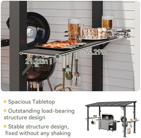 12x5 FT Gazebo, Grill Gazebo with Sloping Steel Roof, Black in 12x5 FT in Black, alternate view 4