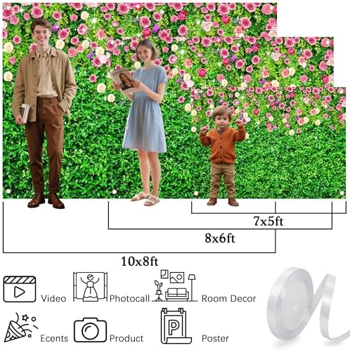 12x8 FT Green Leaf Flower Wall Background Large Green Grass Wall Backdrop Birthday Banner for Woman Men Birthday, alternate