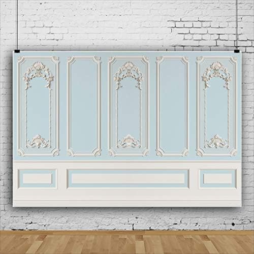 12x8ft Blue White Vintage Room Inside Backdrop European Frame Modern House French Castle Cementery Wall Retro, alternate view