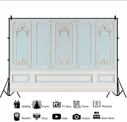 12x8ft Blue White Vintage Room Inside Backdrop European Frame Modern House French Castle Cementery Wall Retro, alternate view