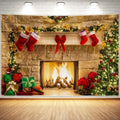 12x8ft Christmas Fireplace Theme Backdrop for Photography in 12x8ft