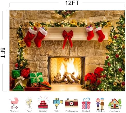 12x8ft Christmas Fireplace Theme Backdrop for Photography in 12x8ft, alternate view 5