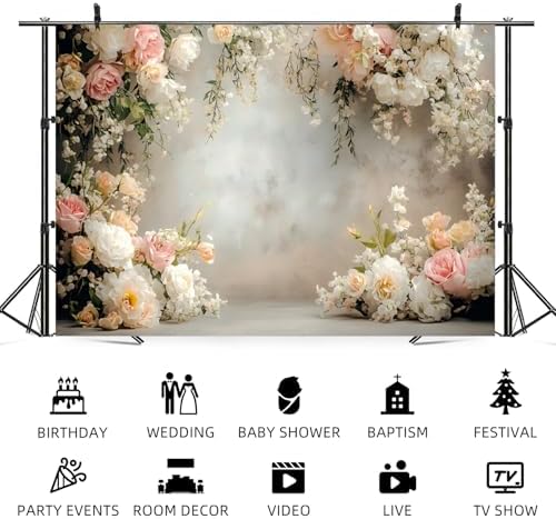 12x8ft Floral Wall Backdrop Wedding Reception Abstract Photography Background Spring Watercolor Painting Floral, alternate