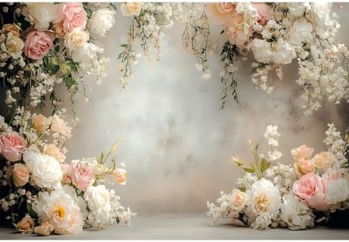 12x8ft Vinyl Flowers Wall Photography Backdrop Vinatage Wall White Pink Floral European Style Background Outdoor