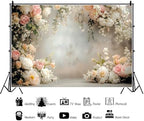 12x8ft Vinyl Flowers Wall Photography Backdrop Vinatage Wall White Pink Floral European Style Background Outdoor, alternate