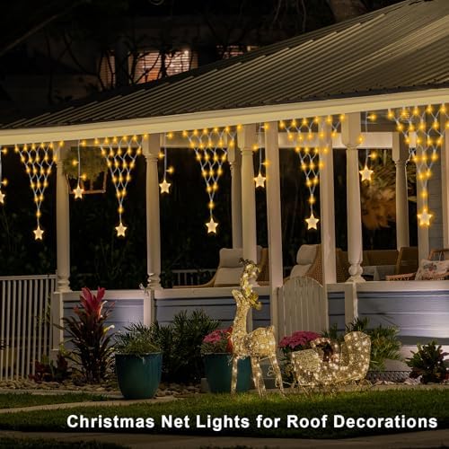13.1x1.9Ft Christmas Net Lights 196 LED Star Net Mesh Triangle Timer Light in 13.1x1.9Ft, alternate view 3