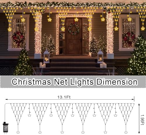 13.1x1.9Ft Christmas Net Lights 196 LED Star Net Mesh Triangle Timer Light in 13.1x1.9Ft, alternate view 7