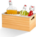13.38 x 7.28 Inch Large Bamboo Ice Bin with Removable Steel Frame and Handle Ice Storage Tray Bucket Chilled
