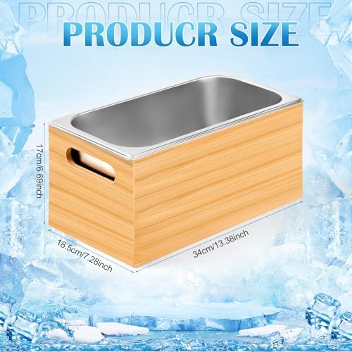 13.38 x 7.28 Inch Large Bamboo Ice Bin with Removable Steel Frame and Handle Ice Storage Tray Bucket Chilled, alternate view