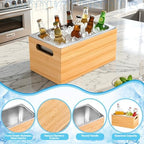13.38 x 7.28 Inch Large Bamboo Ice Bin with Removable Steel Frame and Handle Ice Storage Tray Bucket Chilled, alternate view