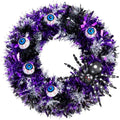 13.5" Halloween Eyeball Wreath Decoration with Spider Tinsel, Spooky Eyeball and Spider Wreath for Front Door