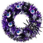 13.5" Halloween Eyeball Wreath Decoration with Spider Tinsel, Spooky Eyeball and Spider Wreath for Front Door