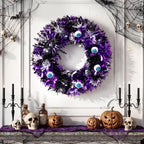 13.5" Halloween Eyeball Wreath Decoration with Spider Tinsel, Spooky Eyeball and Spider Wreath for Front Door, alternate view