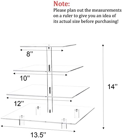 13.5'' Width Extra Large 4 Tiered Acrylic Glass Square Cake Stand in Clear, alternate view 2