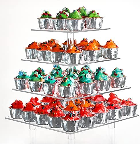 13.5'' Width Extra Large 4 Tiered Acrylic Glass Square Cake Stand in Clear, alternate view 3