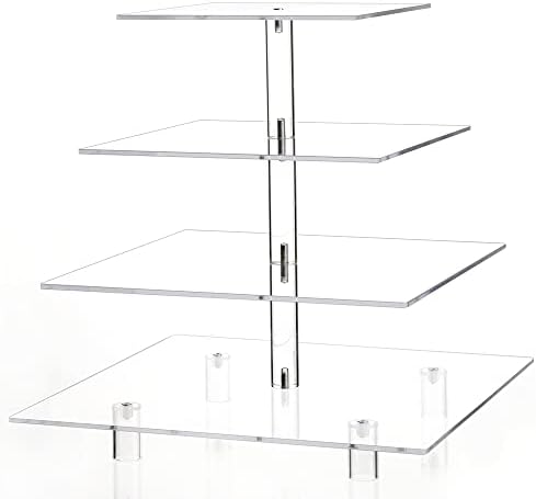 13.5'' Width Extra Large 4 Tiered Acrylic Glass Square Cake Stand in Clear, alternate view 4
