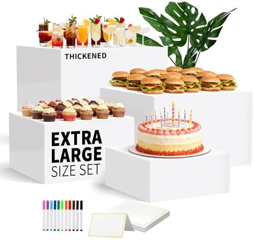 13.8" Extra Large White Risers, Large Size Acrylic Cube Display Nesting Risers, Food risers for buffet table