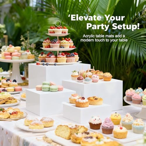 13.8" Extra Large White Risers, Large Size Acrylic Cube Display Nesting Risers, Food risers for buffet table, alternate view