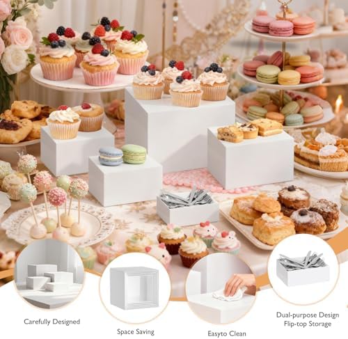 13.8" Extra Large White Risers, Large Size Acrylic Cube Display Nesting Risers, Food risers for buffet table, alternate view