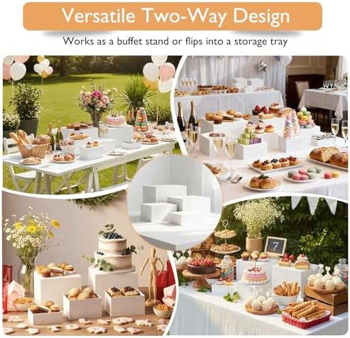 13.8" Extra Large White Risers, Large Size Acrylic Cube Display Nesting Risers, Food risers for buffet table, alternate view