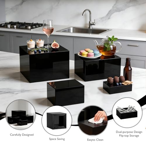 13.8" Extra Large White Risers, Large Size Acrylic Cube Display Nesting Risers, Food risers for buffet table, alternate view