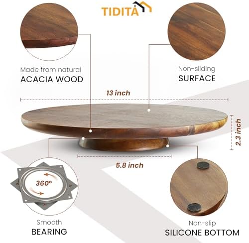13" Acacia Cake Stand Rotating with 2 Icing Spatulas, 3 Smoothers in Acacia Wood, alternate view 4