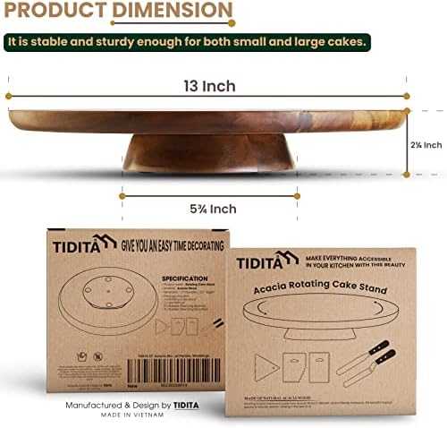 13" Acacia Cake Stand Rotating with 2 Icing Spatulas, 3 Smoothers in Acacia Wood, alternate view 5