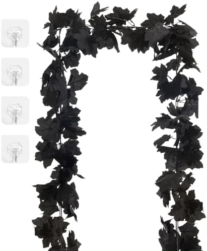 13 FT Black Garland Halloween 2pcs Artificial Black Maple Leaf Garlands Fall Leaves Vines for Autumn Thankgiving