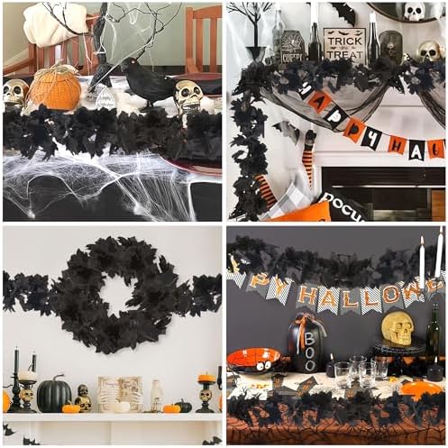 13 FT Black Garland Halloween 2pcs Artificial Black Maple Leaf Garlands Fall Leaves Vines for Autumn Thankgiving, alternate