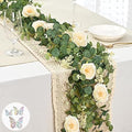 13 Ft Champagne Flower Garland with Butterfly, Fake Eucalyptus Rose Vine in Champagne Camellia