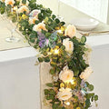 13 Ft Champagne Fuller Flower Garland with Light Butterfly, Fake Rose Vine