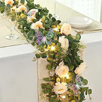 13 Ft Champagne Fuller Flower Garland with Light Butterfly, Fake Rose Vine