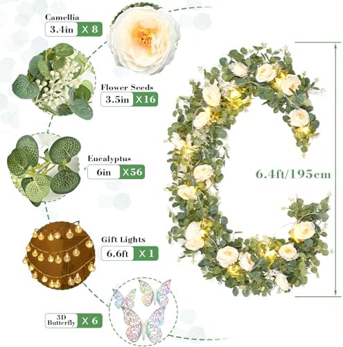 13 Ft Champagne Fuller Flower Garland with Light Butterfly, Fake Rose Vine, alternate view 3